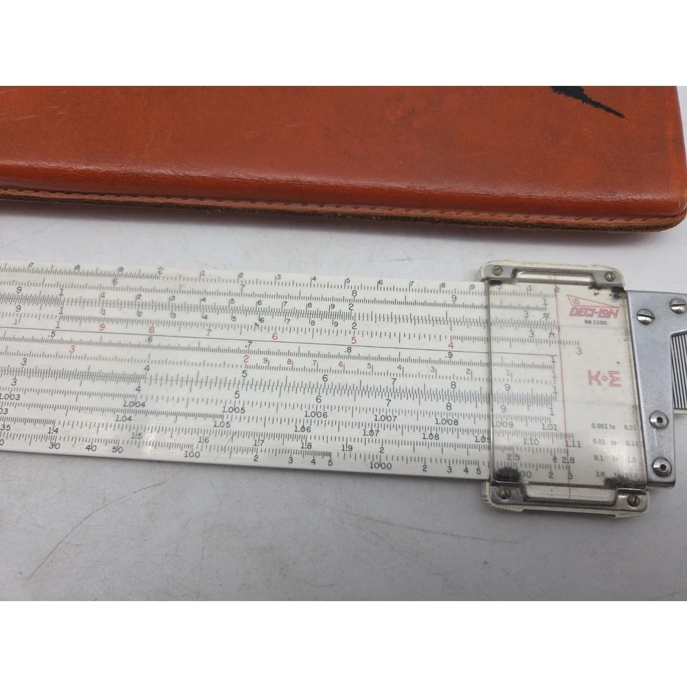 Keuffel & Esser K&E Deci-Lon 10 Slide Rule 68 1100 Leather Case USA Vintage